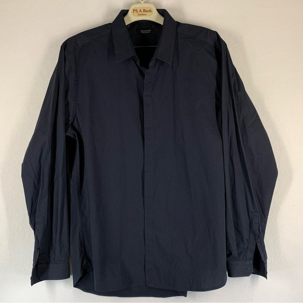 7 Diamonds Navy Blue Polka Dot Button Up Long Sleeve Casual Shirt Size Large